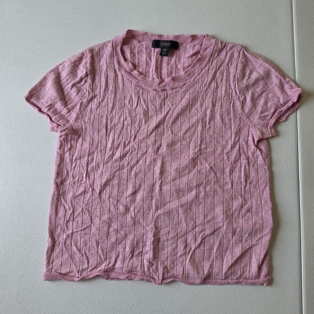 J.Crew Sweater Womens XS Pink Silk Cashmere Short Sleeve Crew Neck Baby Tee